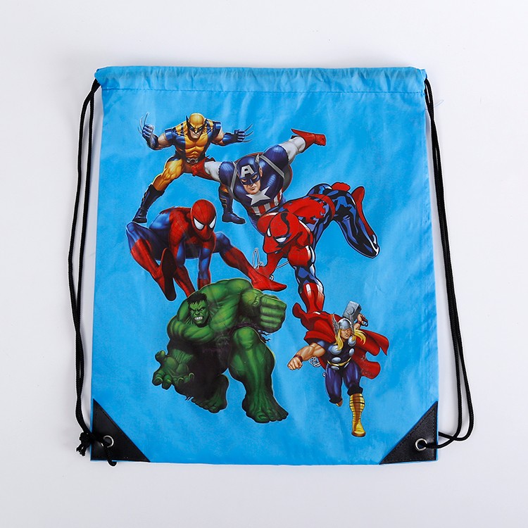 Custom Marvel logo heat transfer printed drawstring gym backpack