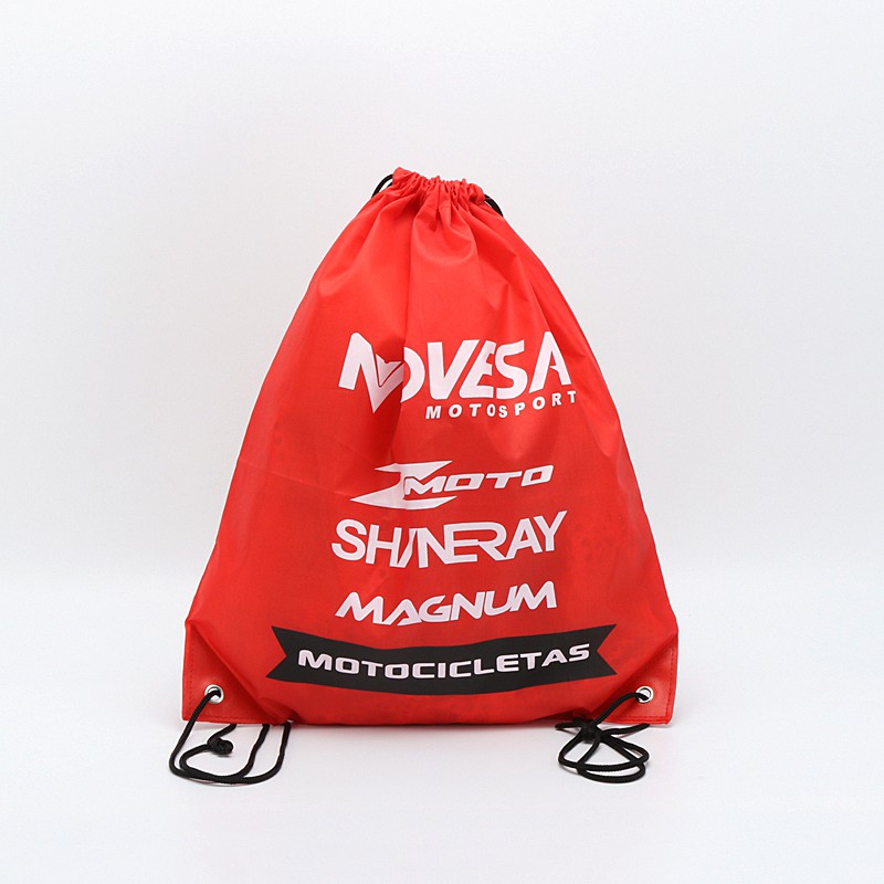 Red color custom logo non woven drawstring bag