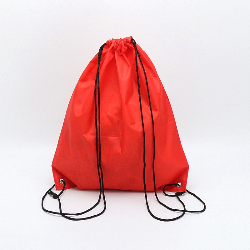 Red color custom logo non woven drawstring bag